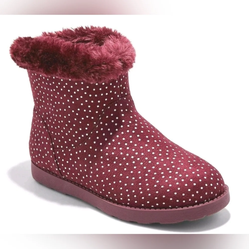Cat & Jack Girls' Burgundy Red Silver Dots Darby Faux Fur Winter Boots 9